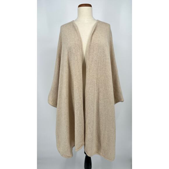 Vtg 70s Malo Tricot 100% Cashmere Blanket Wrap Poncho Shawl O/S Beige Long Italy - Picture 1 of 9